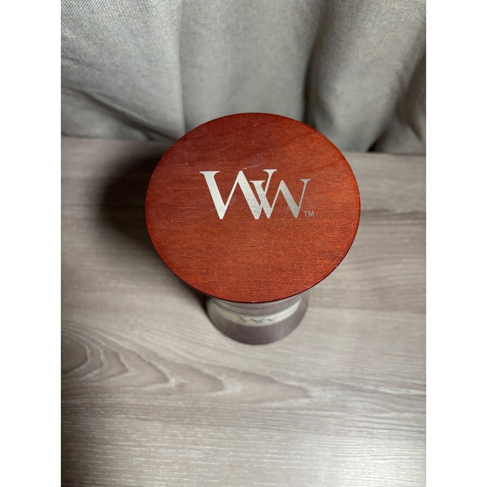 WoodWick Large Hourglass Candle 22oz Purple Wax Wooden Lid Crackling Wick Used - Picture 2 of 8